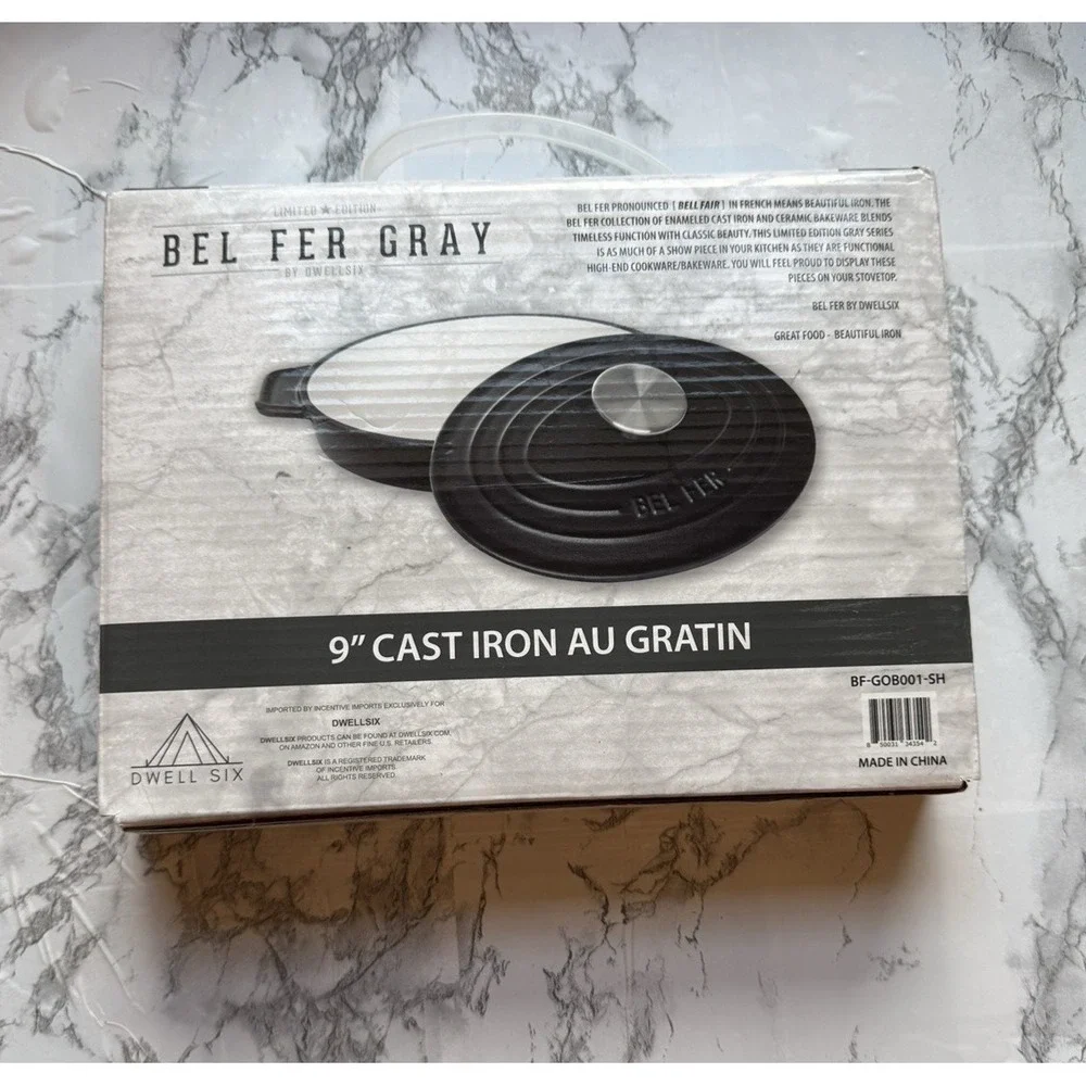 Bel Fer Au Gratin Pan 9 in Gray Dwellsix Limited Edition Enameled Cast Iron NIB